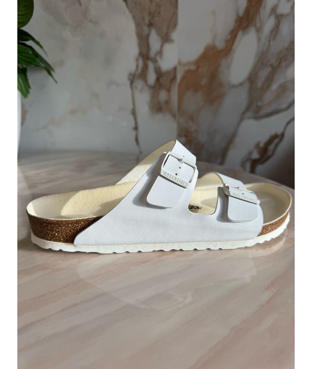BIRKENSTOCK Белые кожаные шлепанцы, фото 7