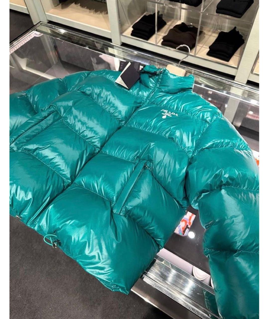 PRADA Бирюзовый полиамидовый пуховик, фото 4