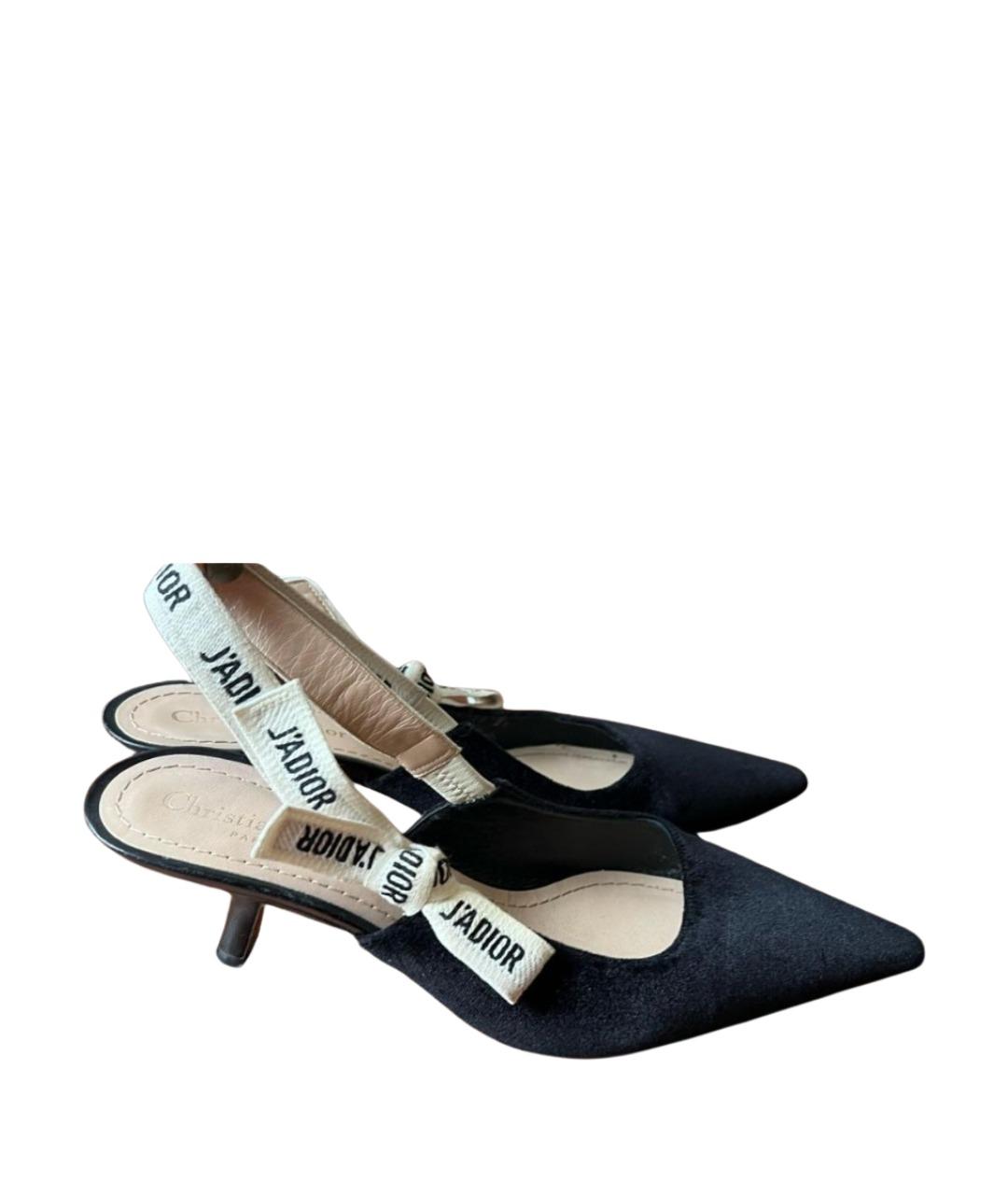 CHRISTIAN DIOR Черные бархатные лодочки на низком каблуке, фото 1