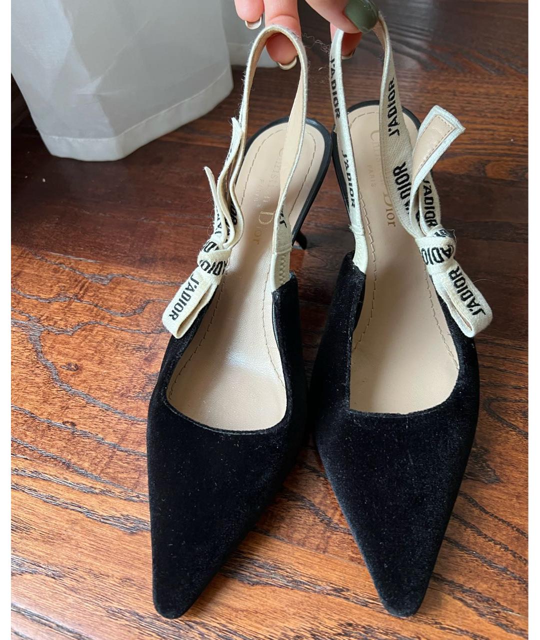 CHRISTIAN DIOR Черные бархатные лодочки на низком каблуке, фото 2