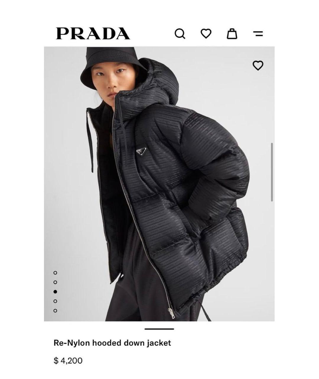 PRADA Черный полиамидовый пуховик, фото 3