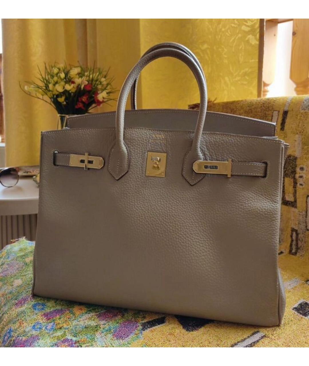 HERMES Серая кожаная сумка тоут, фото 9