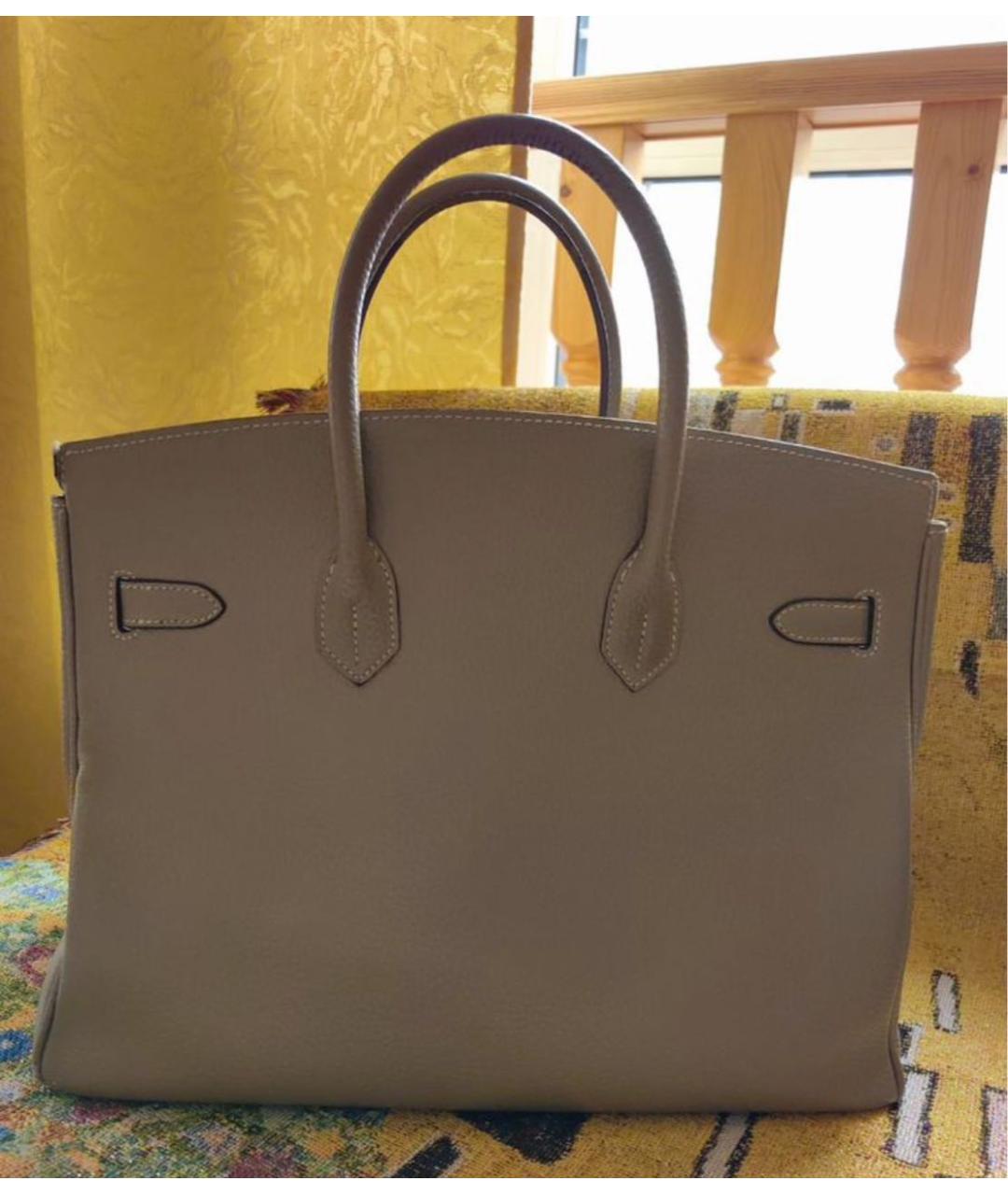 HERMES Серая кожаная сумка тоут, фото 6