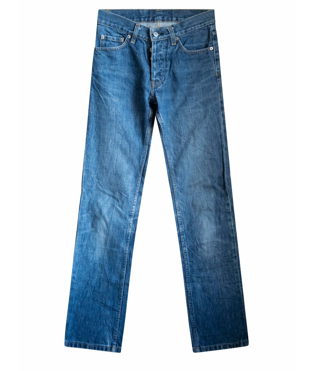 HELMUT LANG Голубые хлопковые прямые джинсы, фото 1