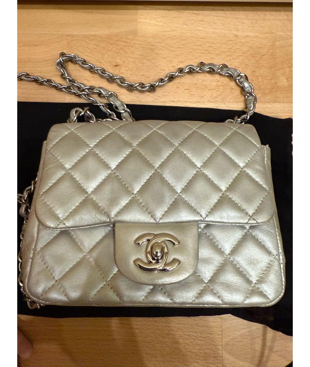 CHANEL Серебряная кожаная сумка через плечо, фото 2