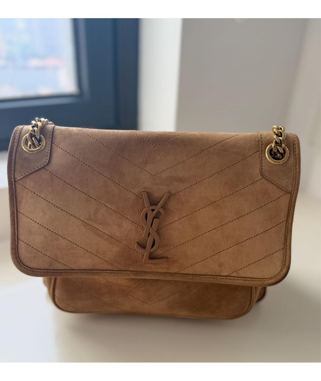SAINT LAURENT Коричневая замшевая сумка через плечо, фото 5
