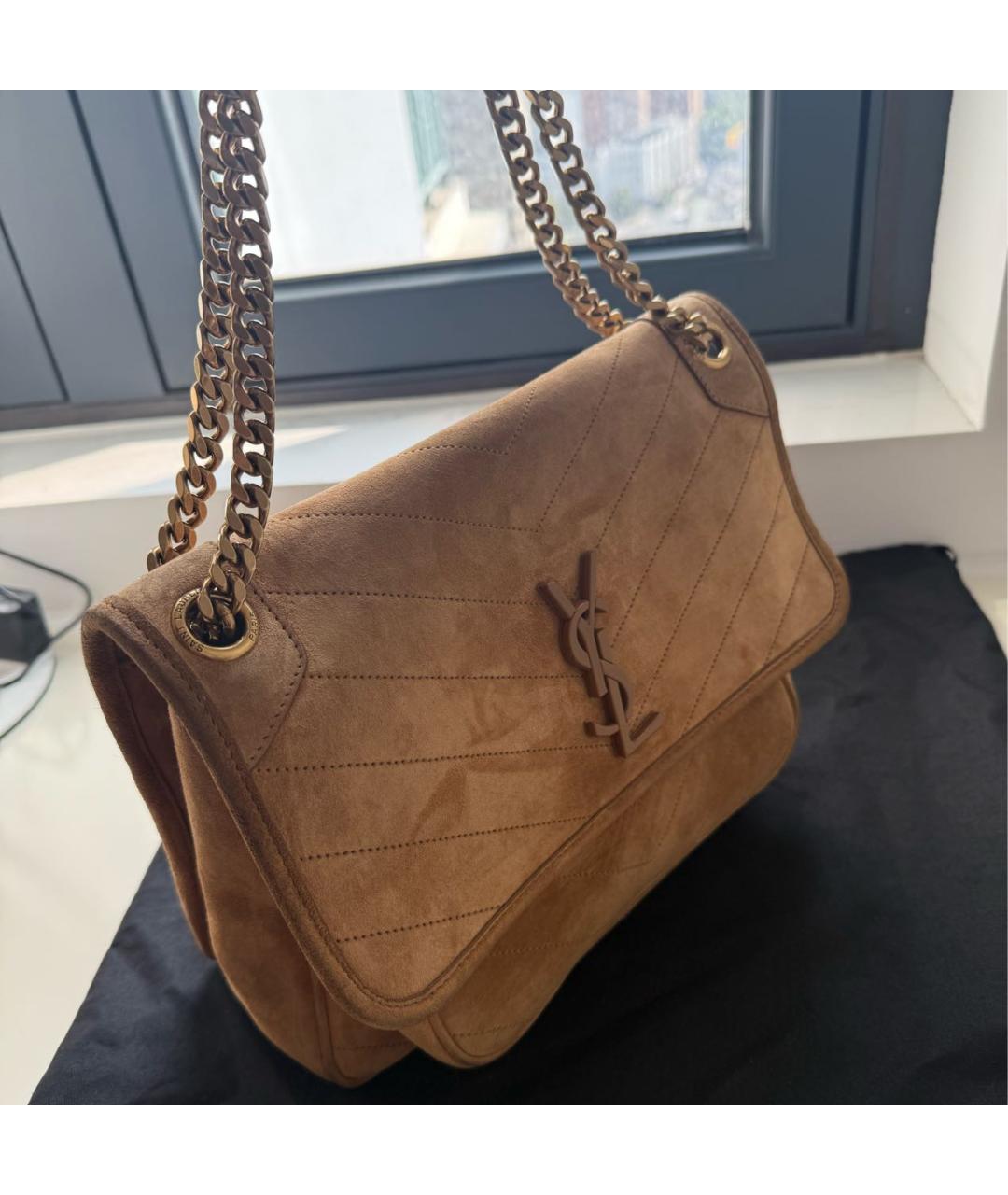 SAINT LAURENT Коричневая замшевая сумка через плечо, фото 2