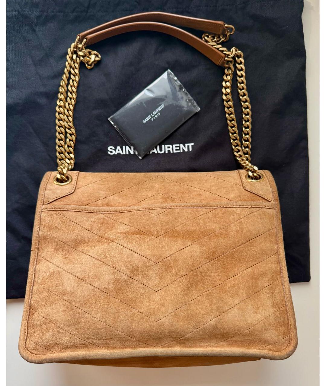 SAINT LAURENT Коричневая замшевая сумка через плечо, фото 3