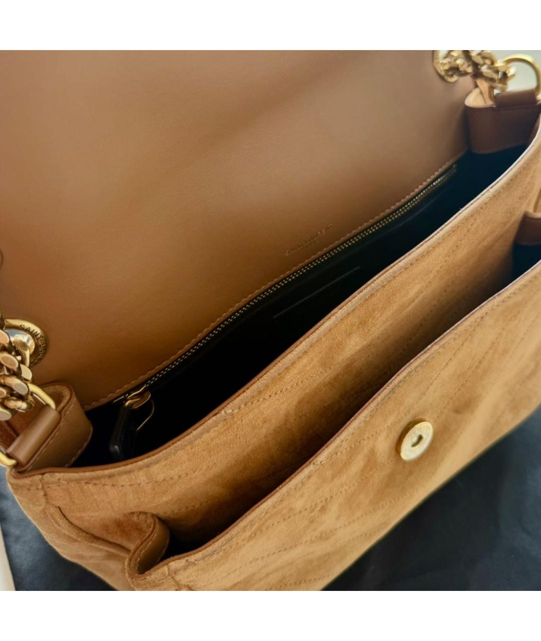 SAINT LAURENT Коричневая замшевая сумка через плечо, фото 4