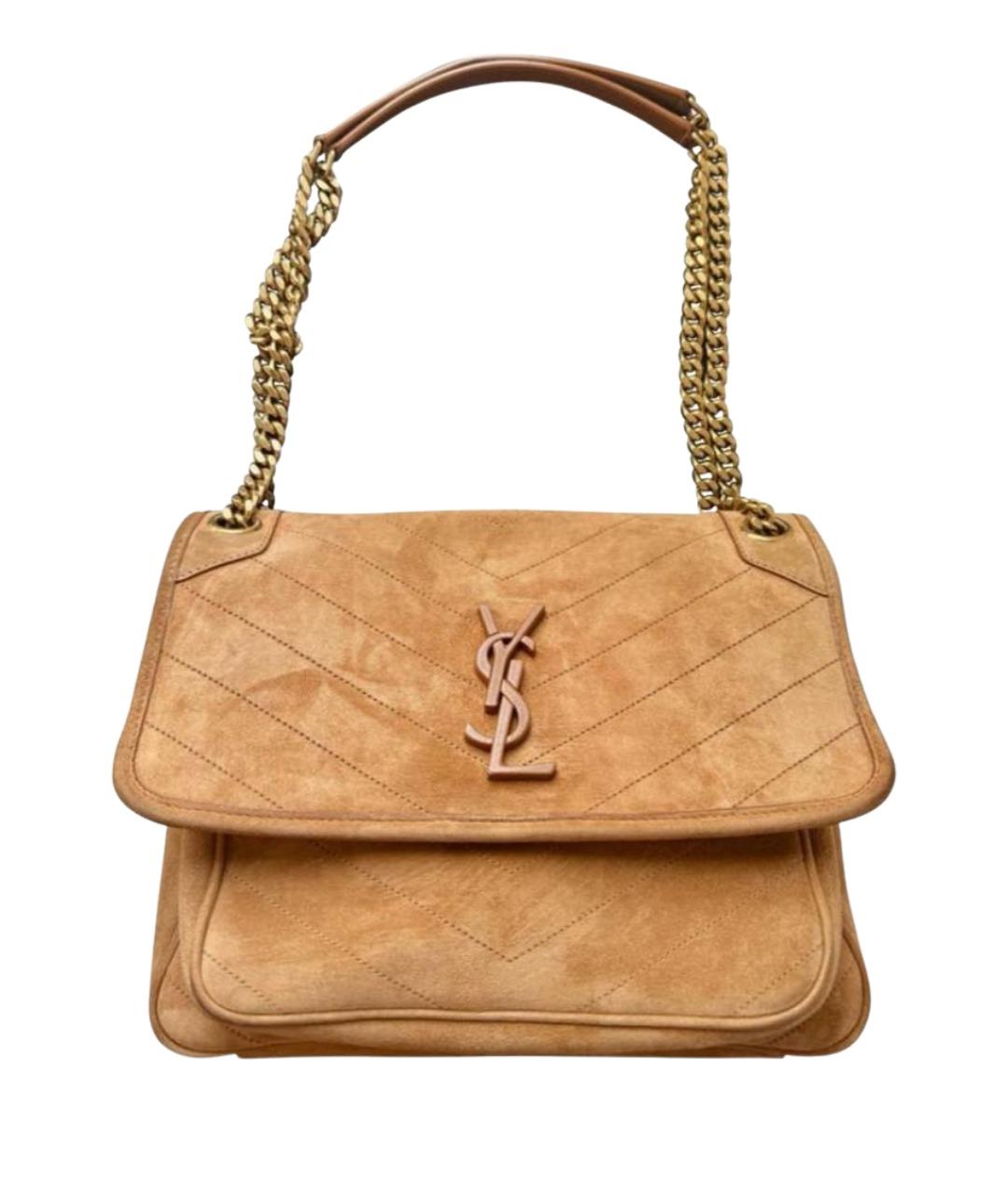 SAINT LAURENT Коричневая замшевая сумка через плечо, фото 1