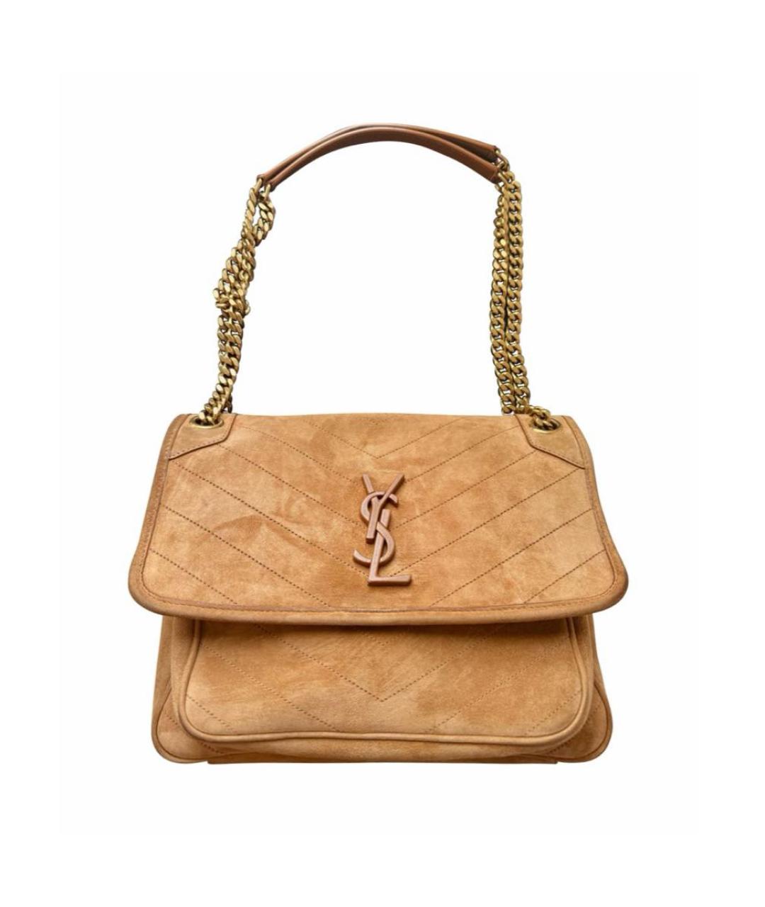 SAINT LAURENT Коричневая замшевая сумка через плечо, фото 7