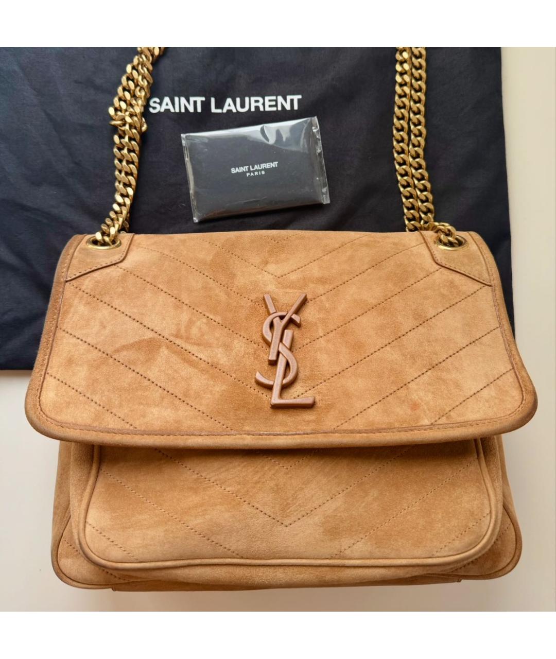 SAINT LAURENT Коричневая замшевая сумка через плечо, фото 6