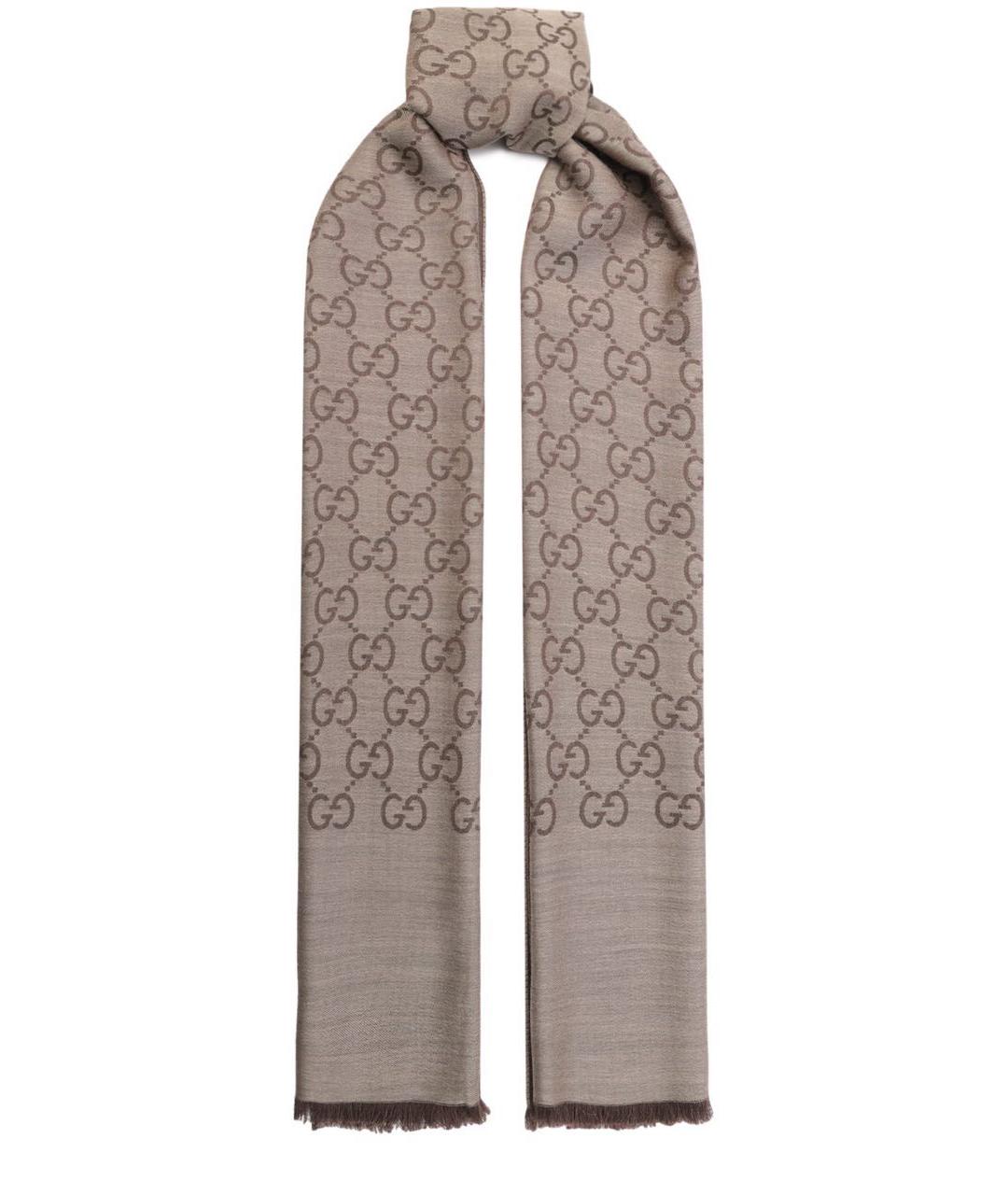 GUCCI Коричневый шерстяной шарф, фото 5