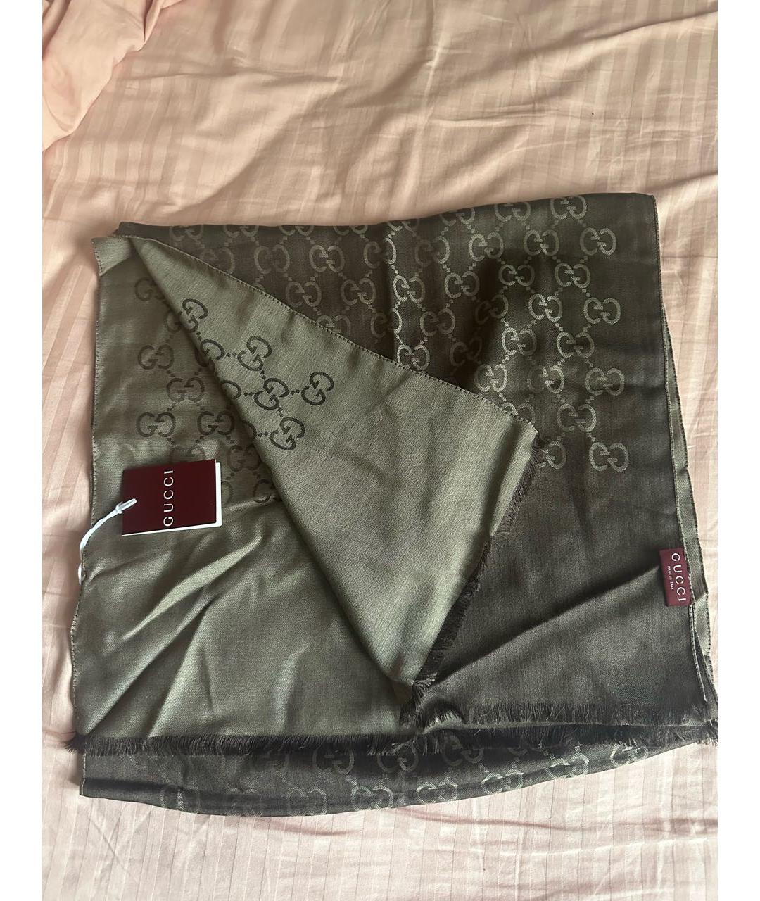 GUCCI Коричневый шерстяной шарф, фото 6