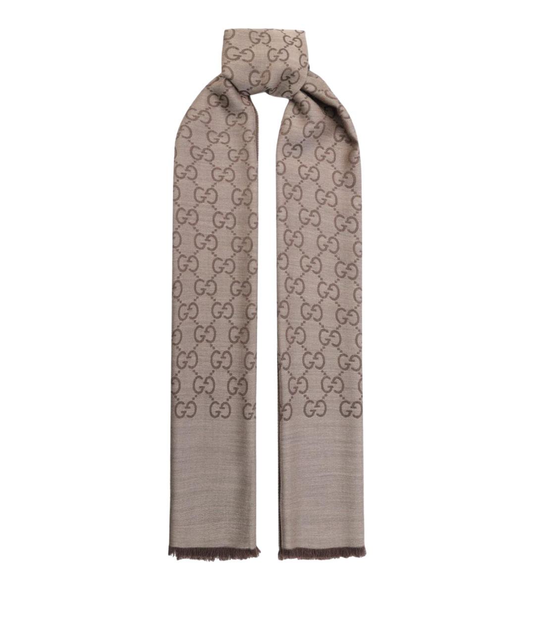 GUCCI Коричневый шерстяной шарф, фото 1