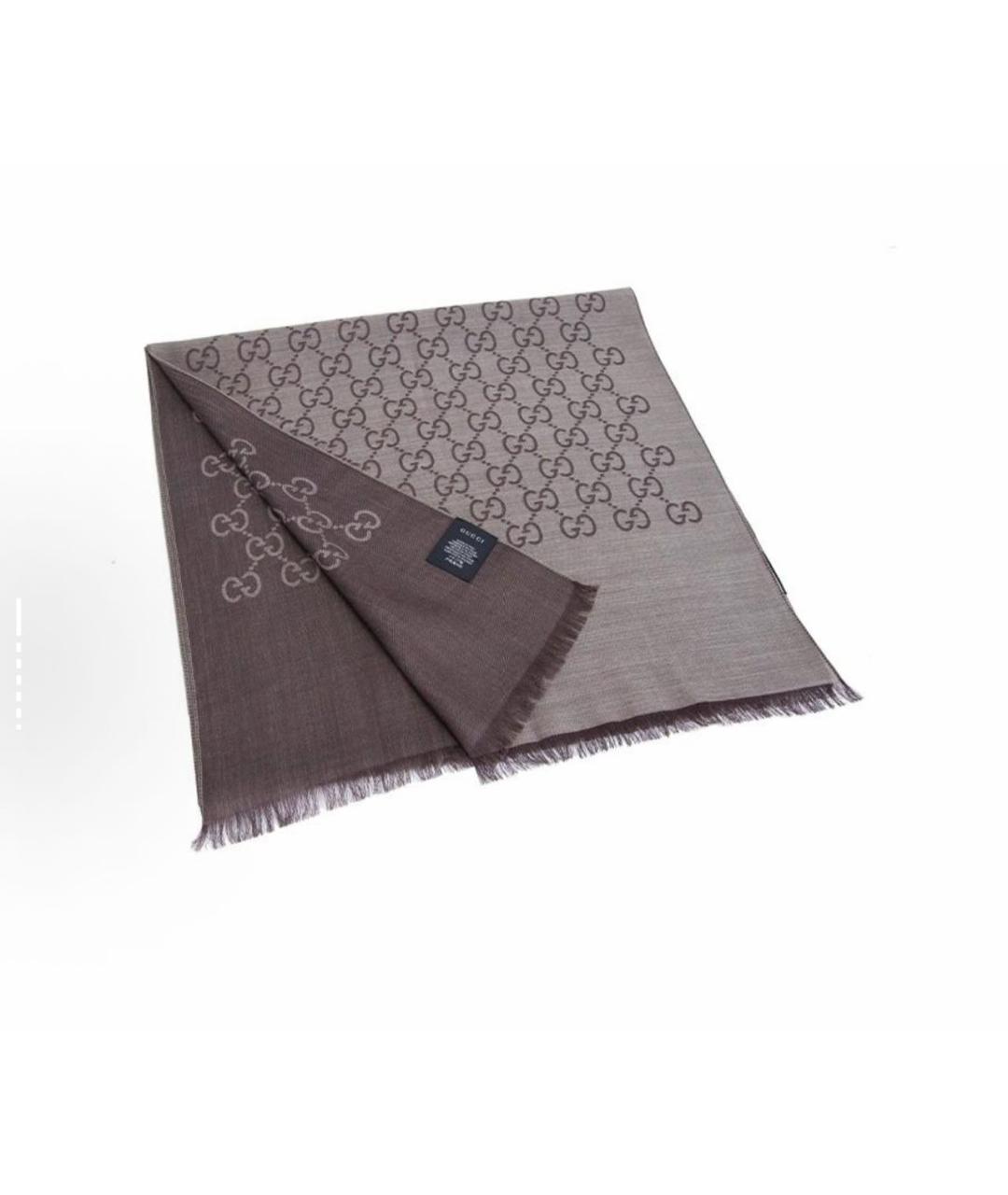 GUCCI Коричневый шерстяной шарф, фото 3