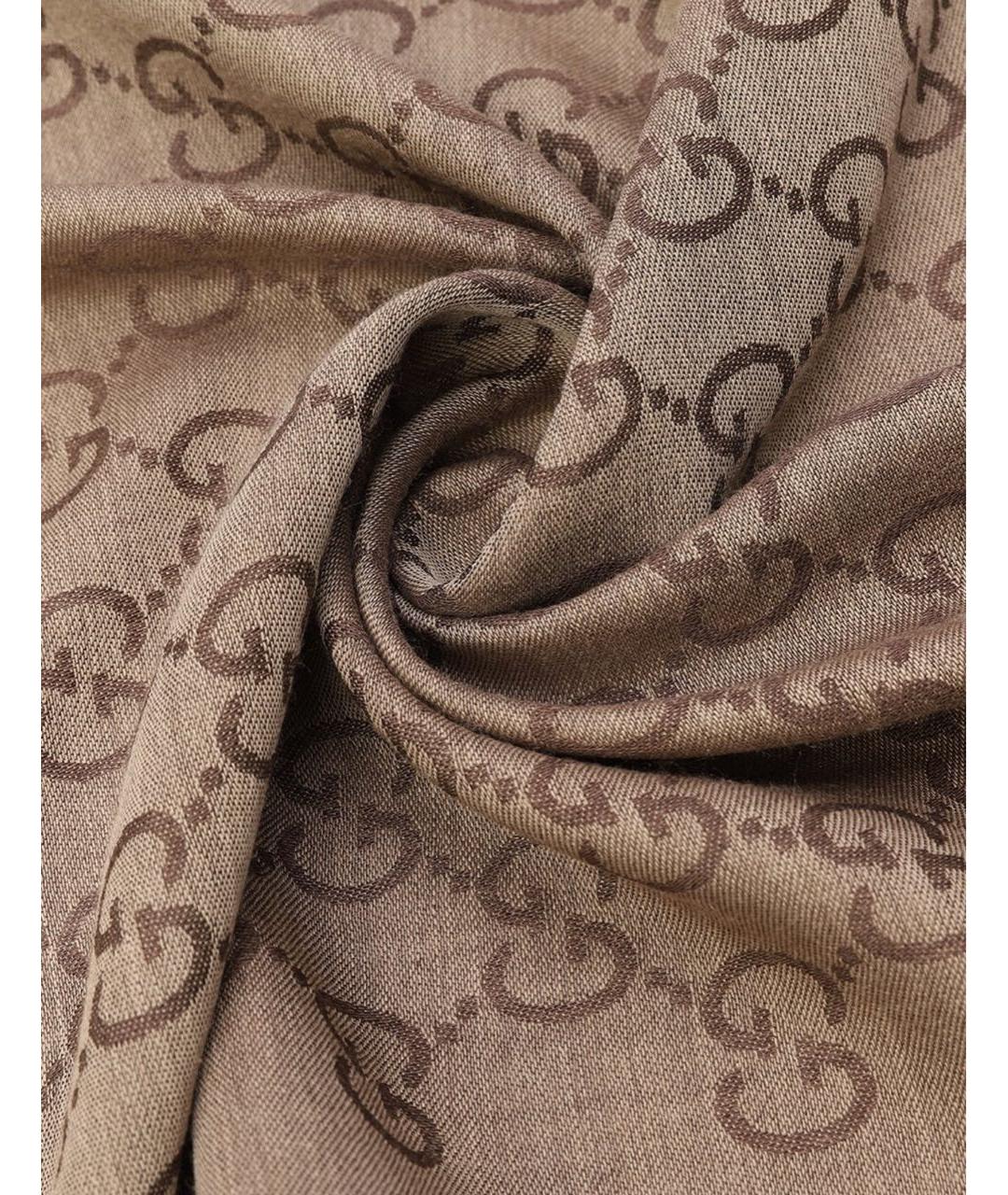 GUCCI Коричневый шерстяной шарф, фото 2