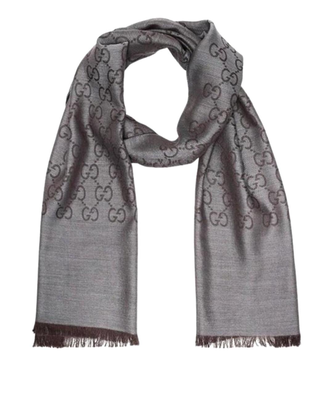 GUCCI Коричневый шерстяной шарф, фото 1