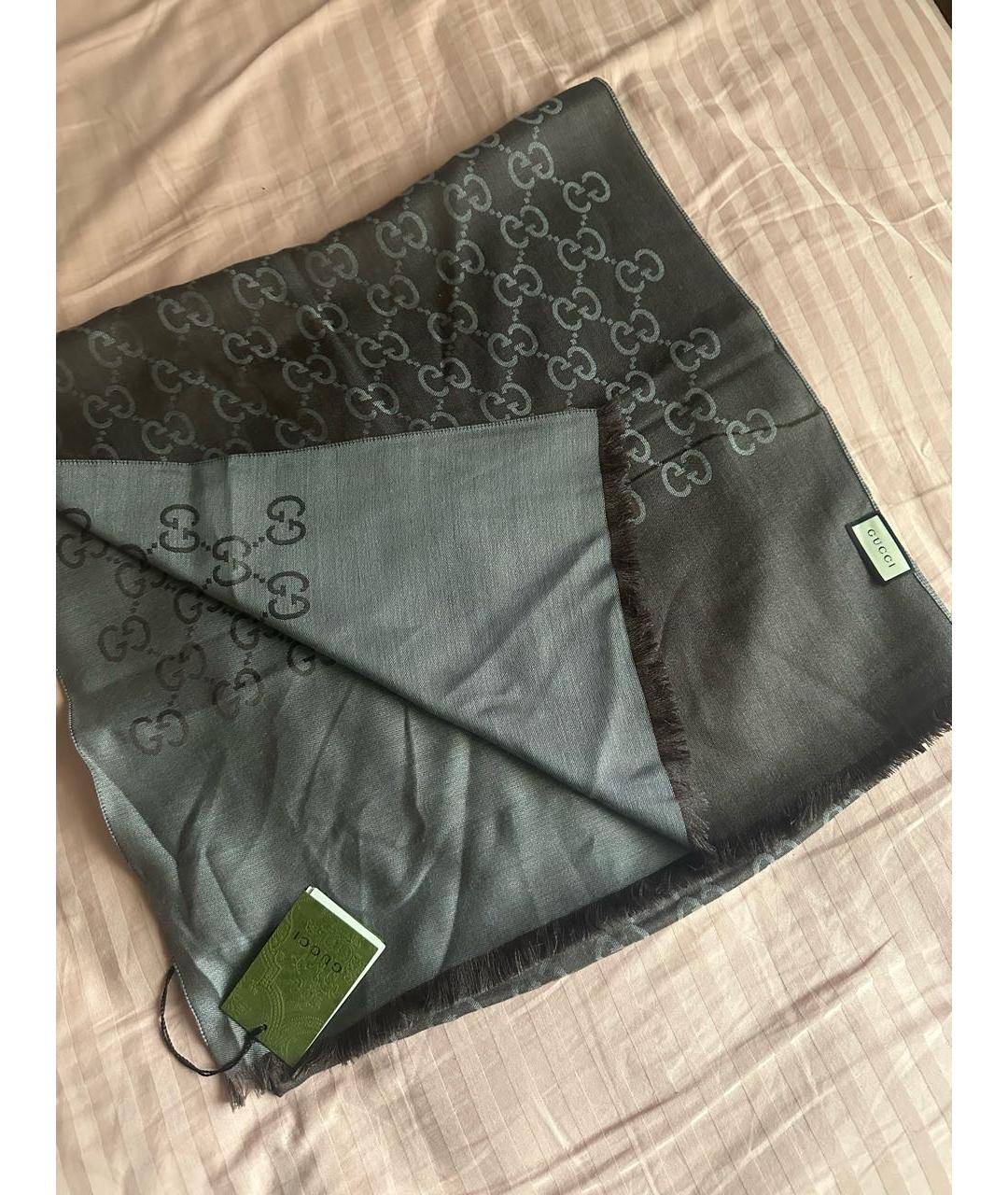 GUCCI Коричневый шерстяной шарф, фото 5