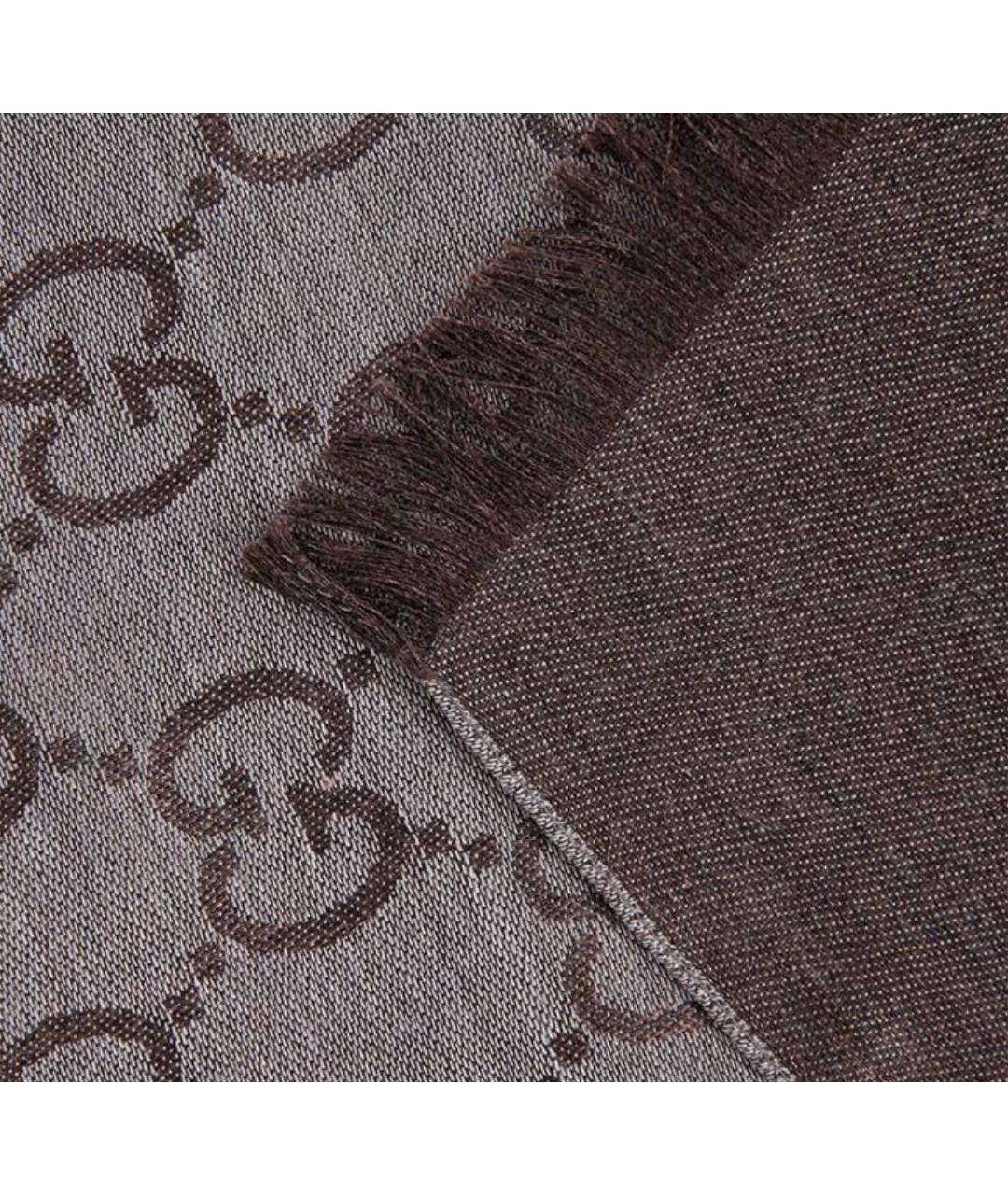 GUCCI Коричневый шерстяной шарф, фото 3