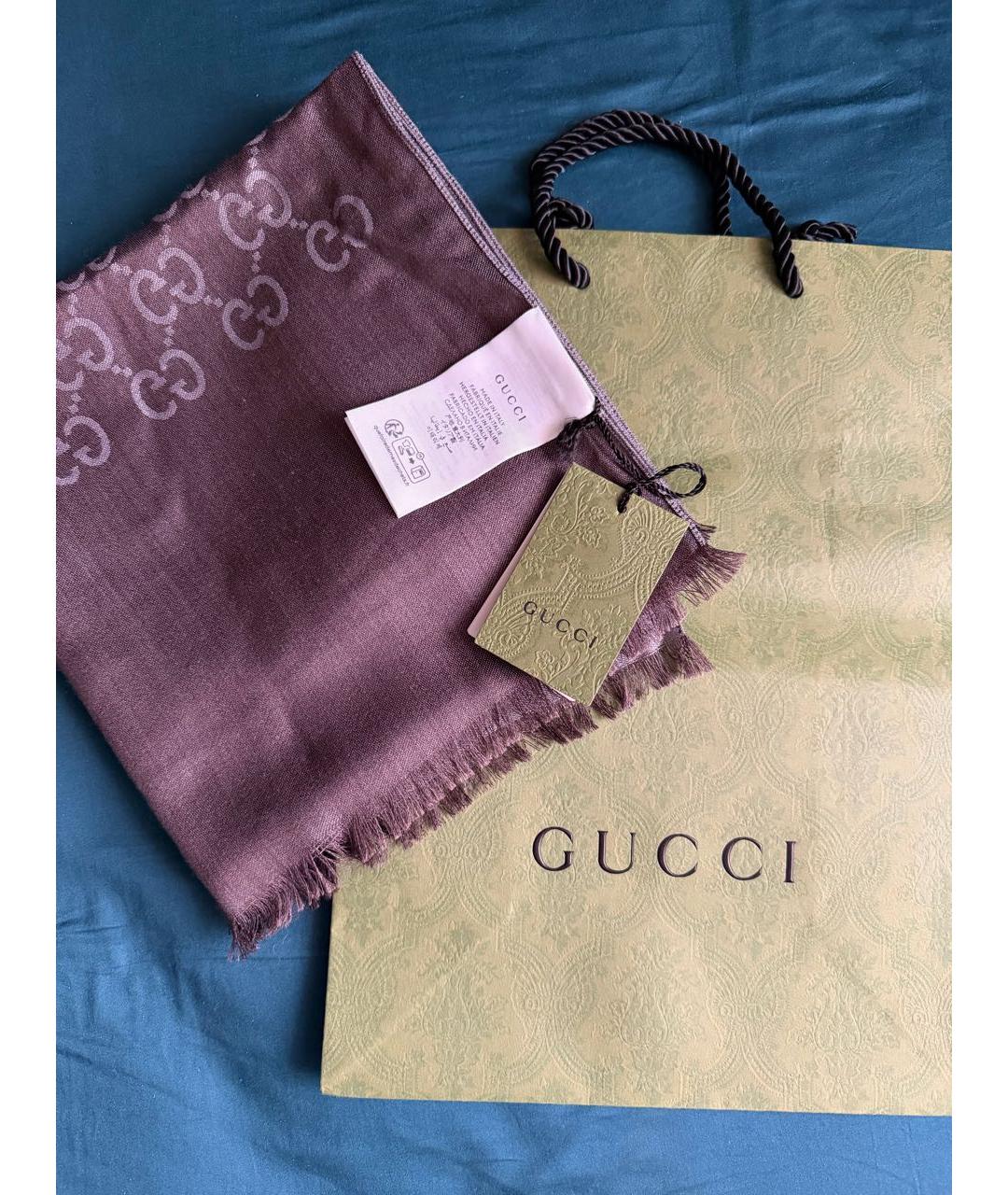 GUCCI Коричневый шерстяной шарф, фото 5