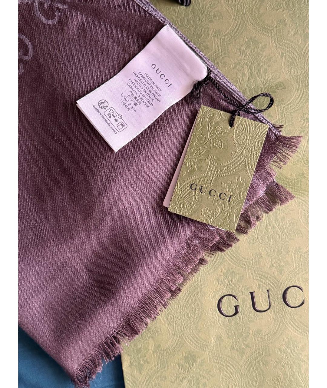 GUCCI Коричневый шерстяной шарф, фото 6
