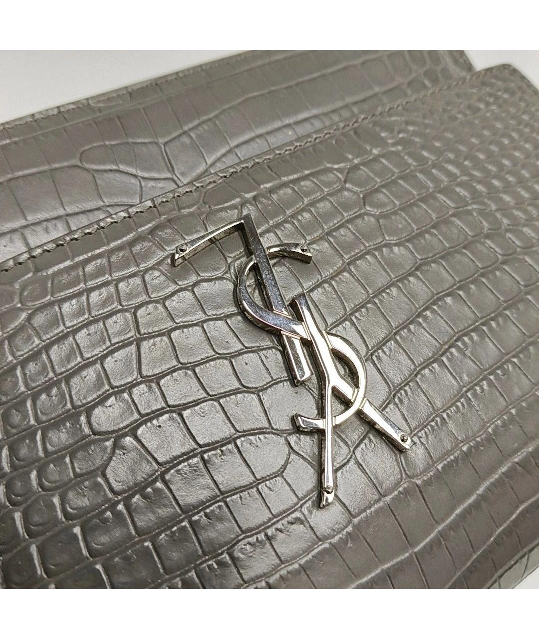 SAINT LAURENT Серая кожаная сумка через плечо, фото 8