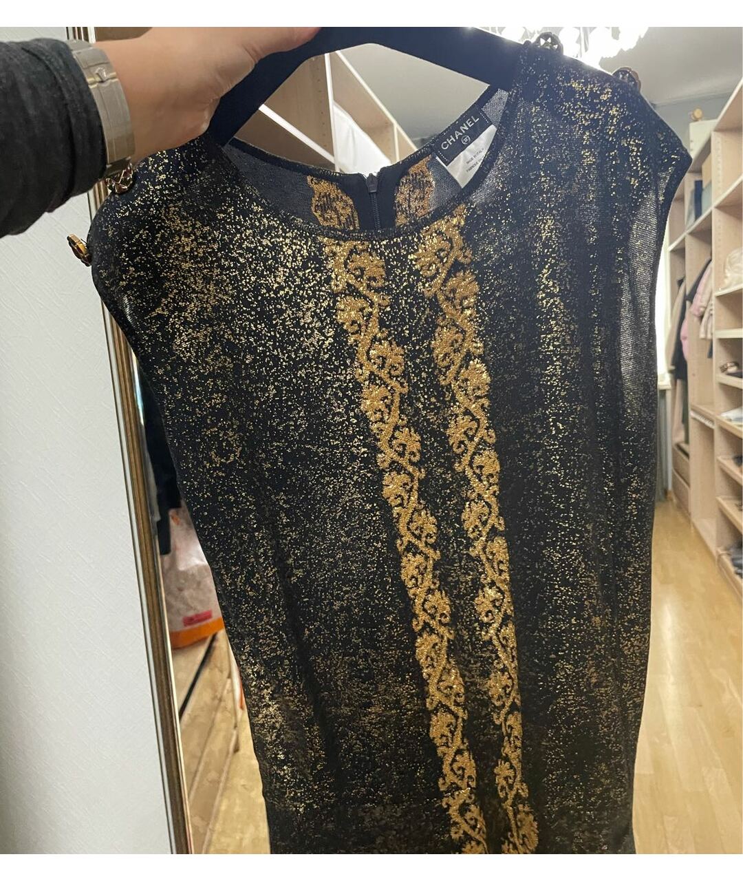CHANEL PRE-OWNED Золотое вискозное коктейльное платье, фото 4