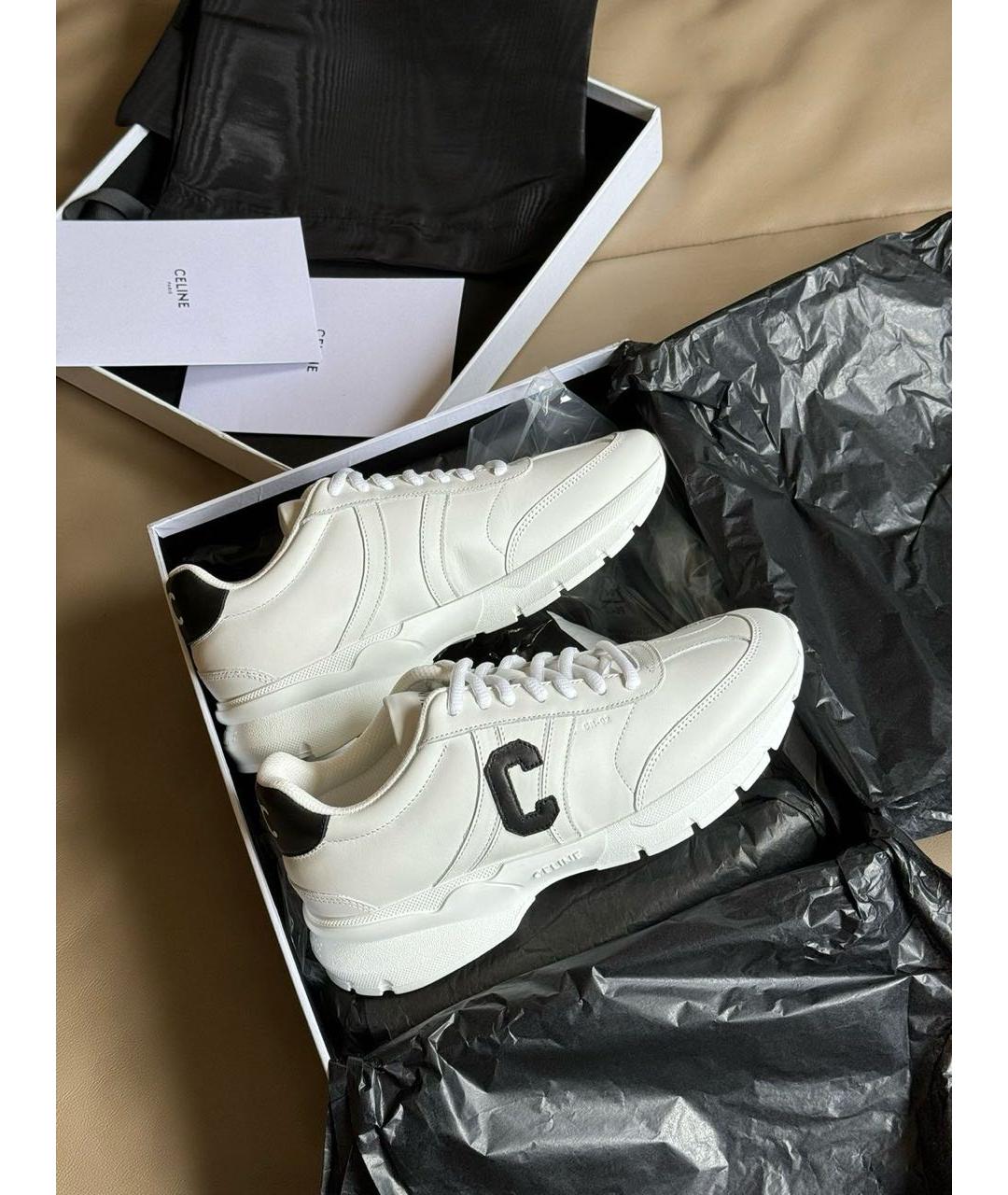 CELINE Белые кожаные кроссовки, фото 6