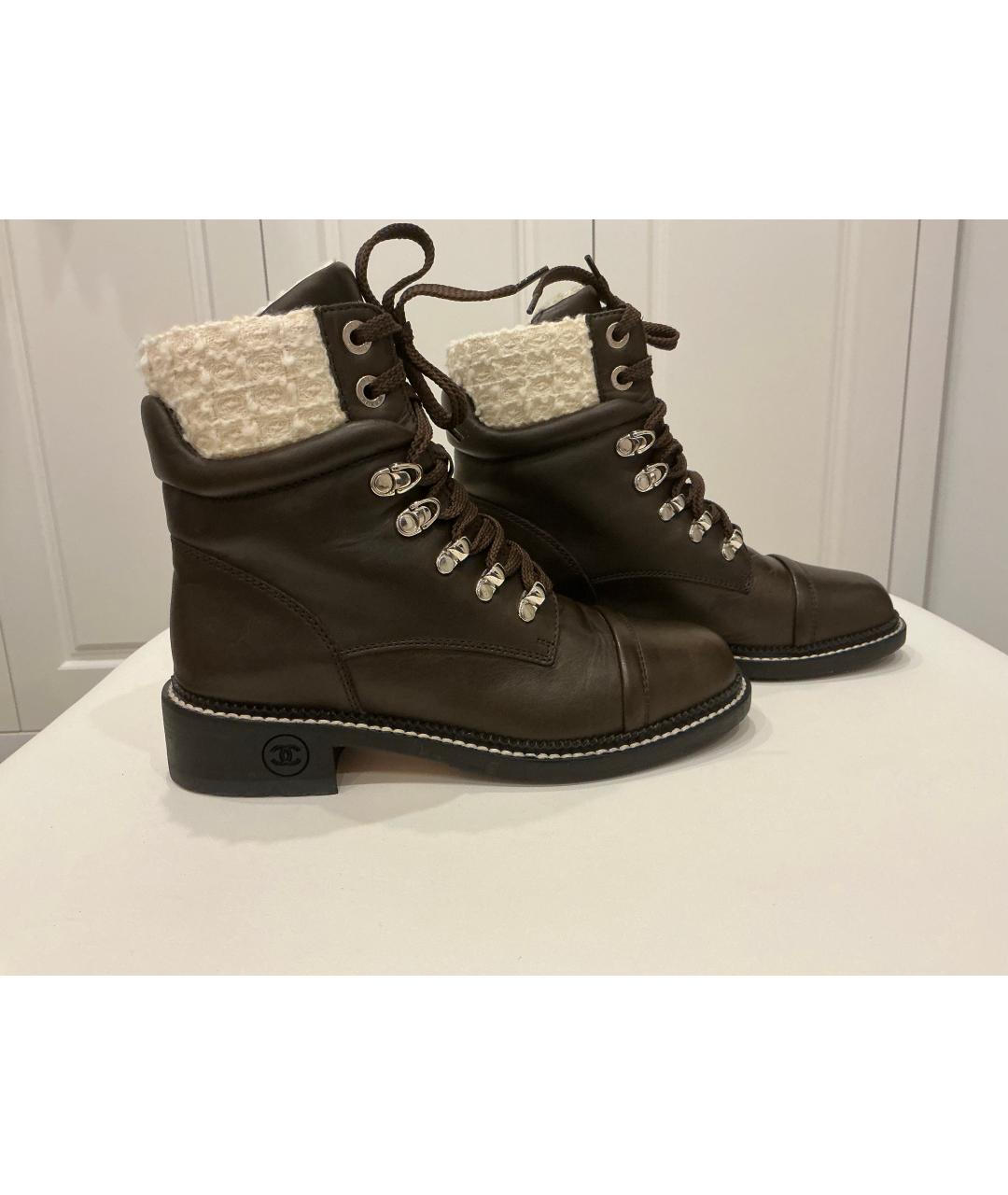 CHANEL Коричневые кожаные ботинки, фото 5
