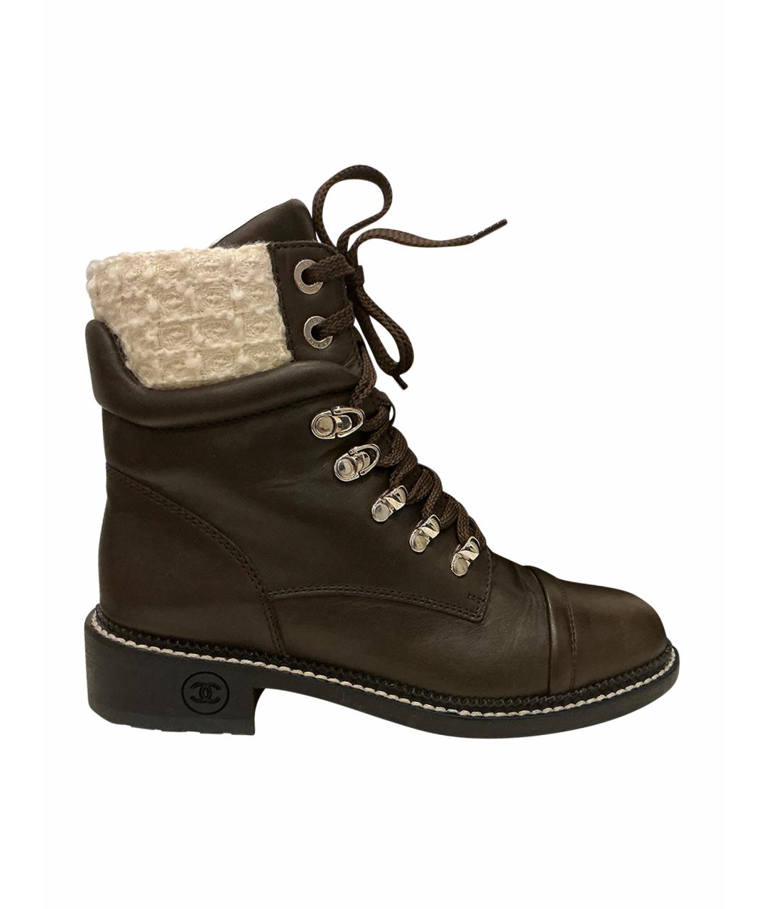 CHANEL Коричневые кожаные ботинки, фото 1