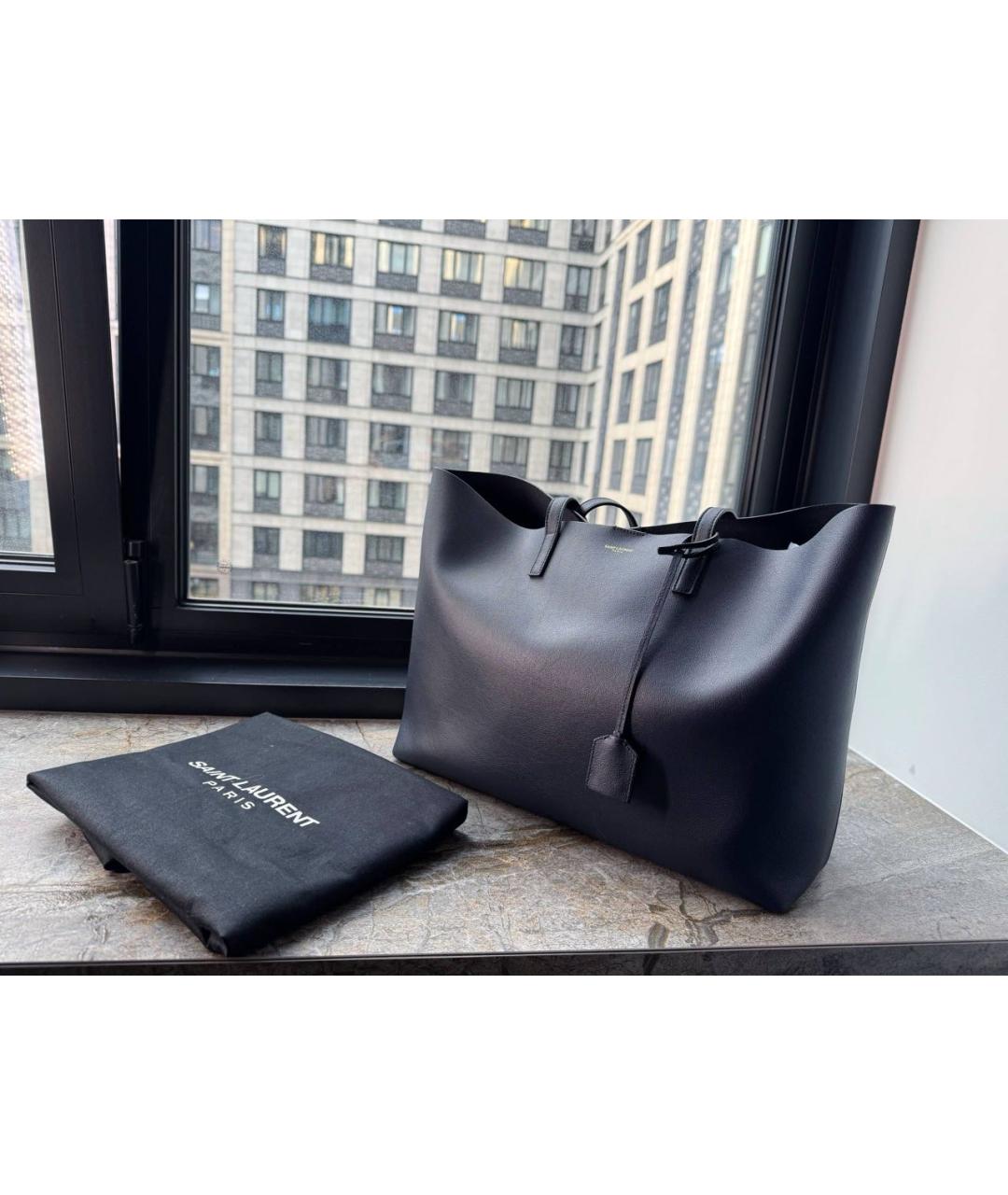 SAINT LAURENT Темно-синяя кожаная сумка тоут, фото 2