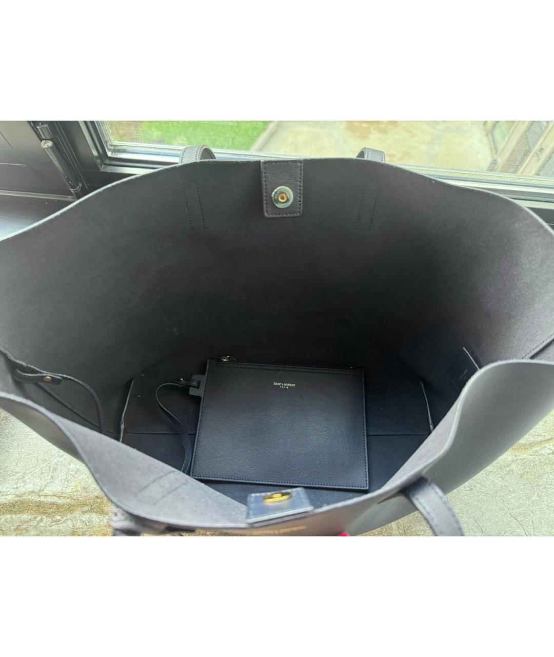 SAINT LAURENT Темно-синяя кожаная сумка тоут, фото 4