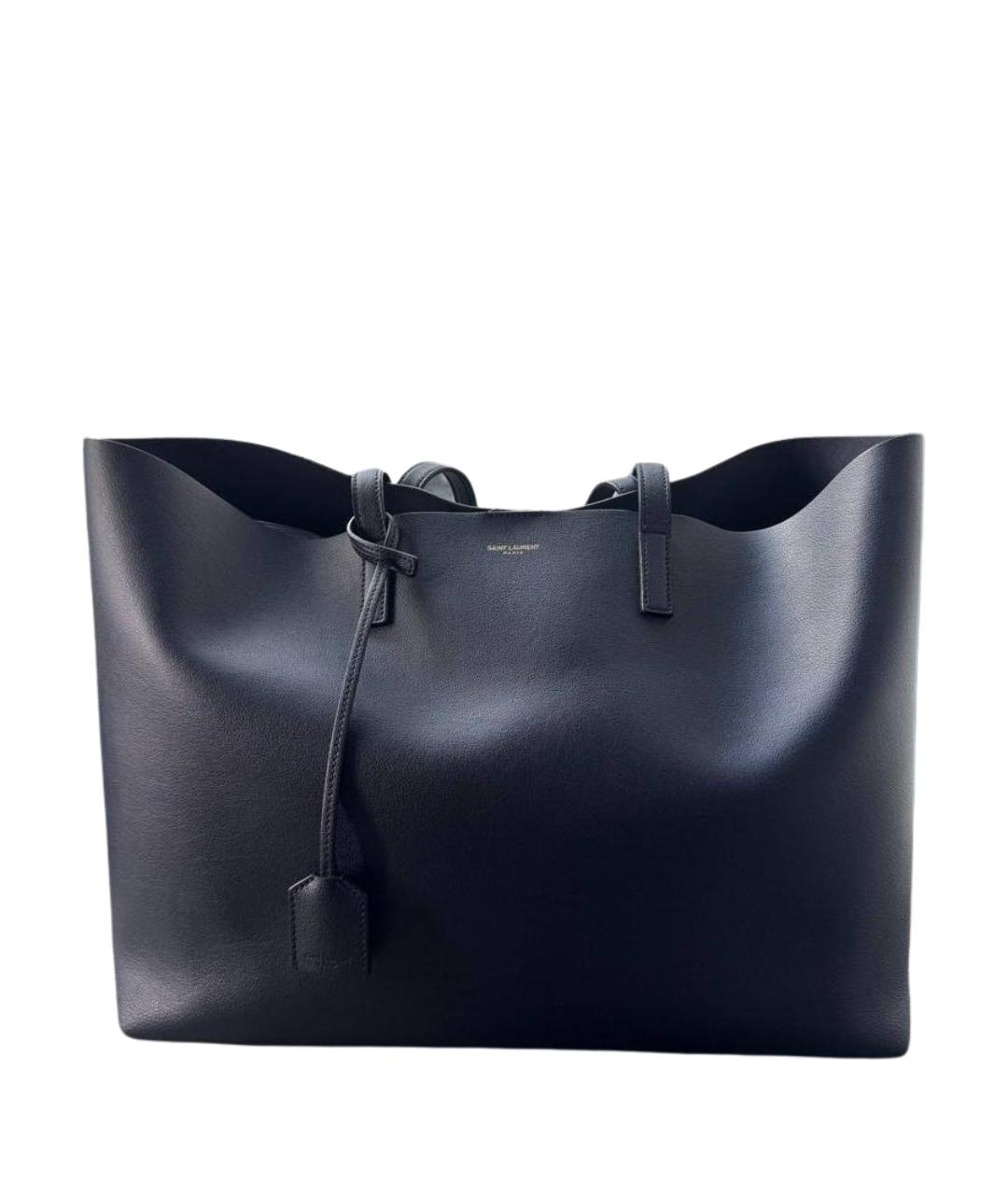 SAINT LAURENT Темно-синяя кожаная сумка тоут, фото 1