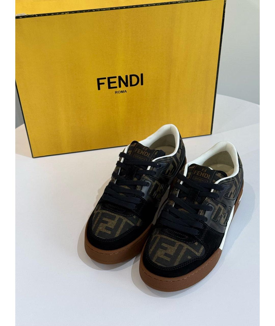 FENDI Коричневые кожаные кеды, фото 5