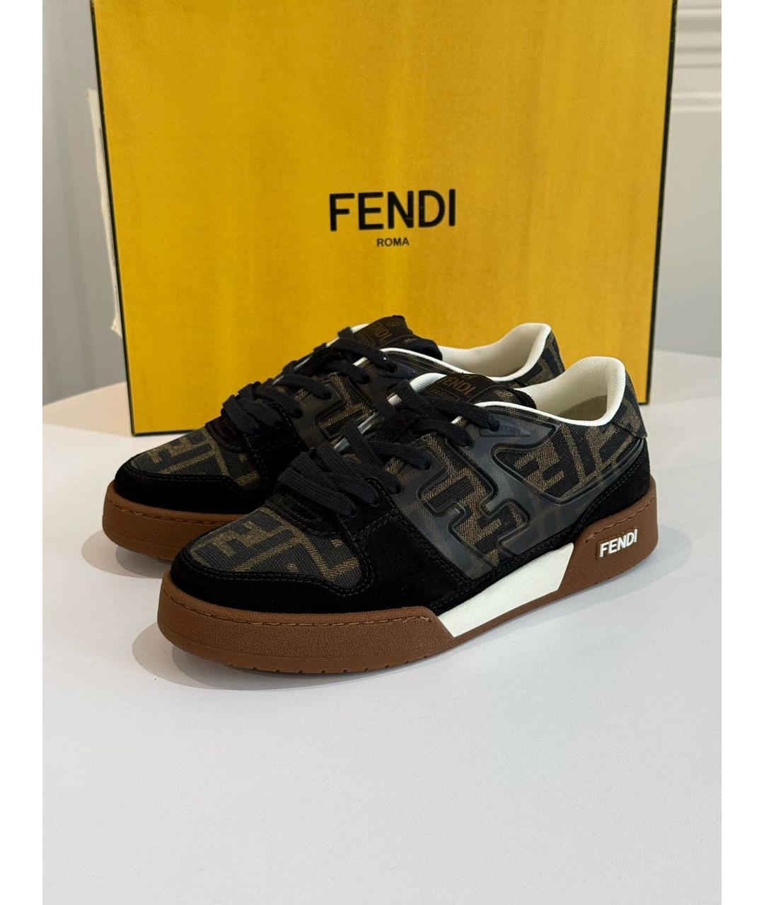 FENDI Коричневые кожаные кеды, фото 4