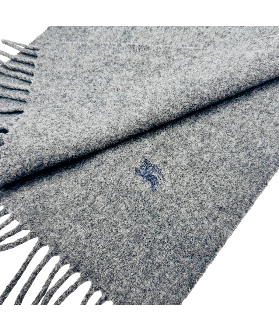 BURBERRY Серый шерстяной шарф, фото 4