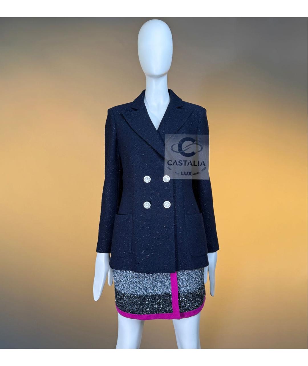 CHANEL Темно-синий твидовый жакет/пиджак, фото 8