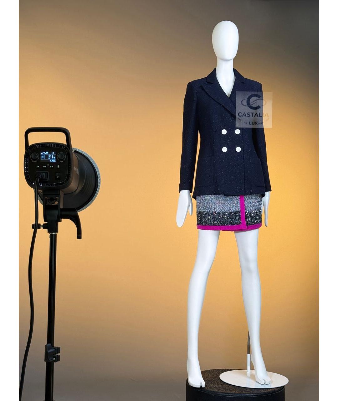 CHANEL Темно-синий твидовый жакет/пиджак, фото 5