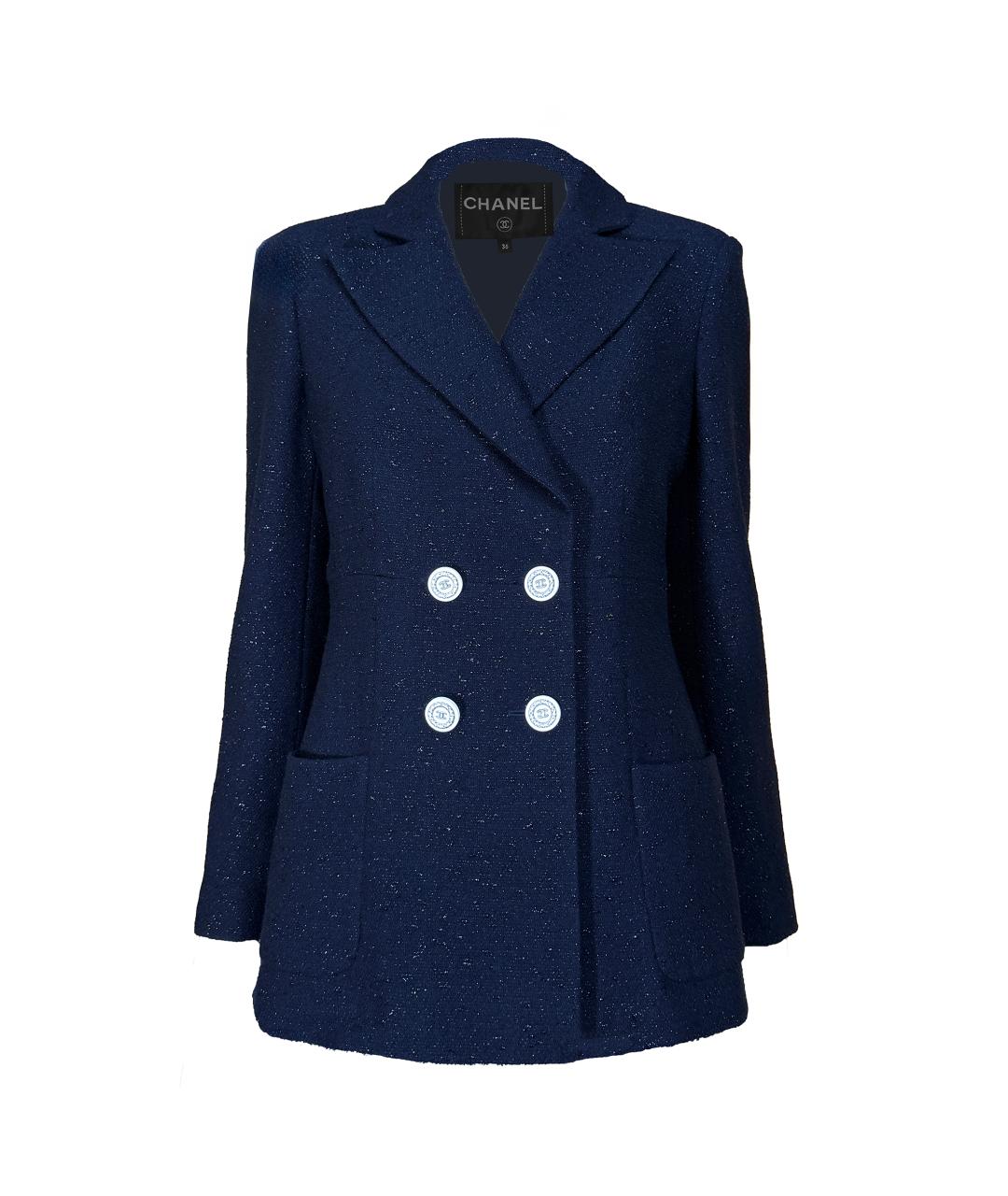 CHANEL Темно-синий твидовый жакет/пиджак, фото 1
