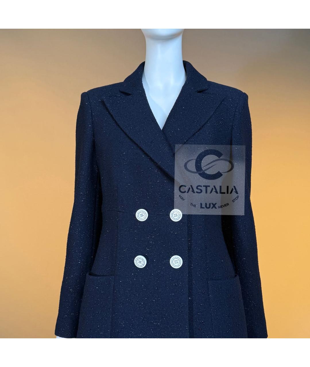 CHANEL Темно-синий твидовый жакет/пиджак, фото 6