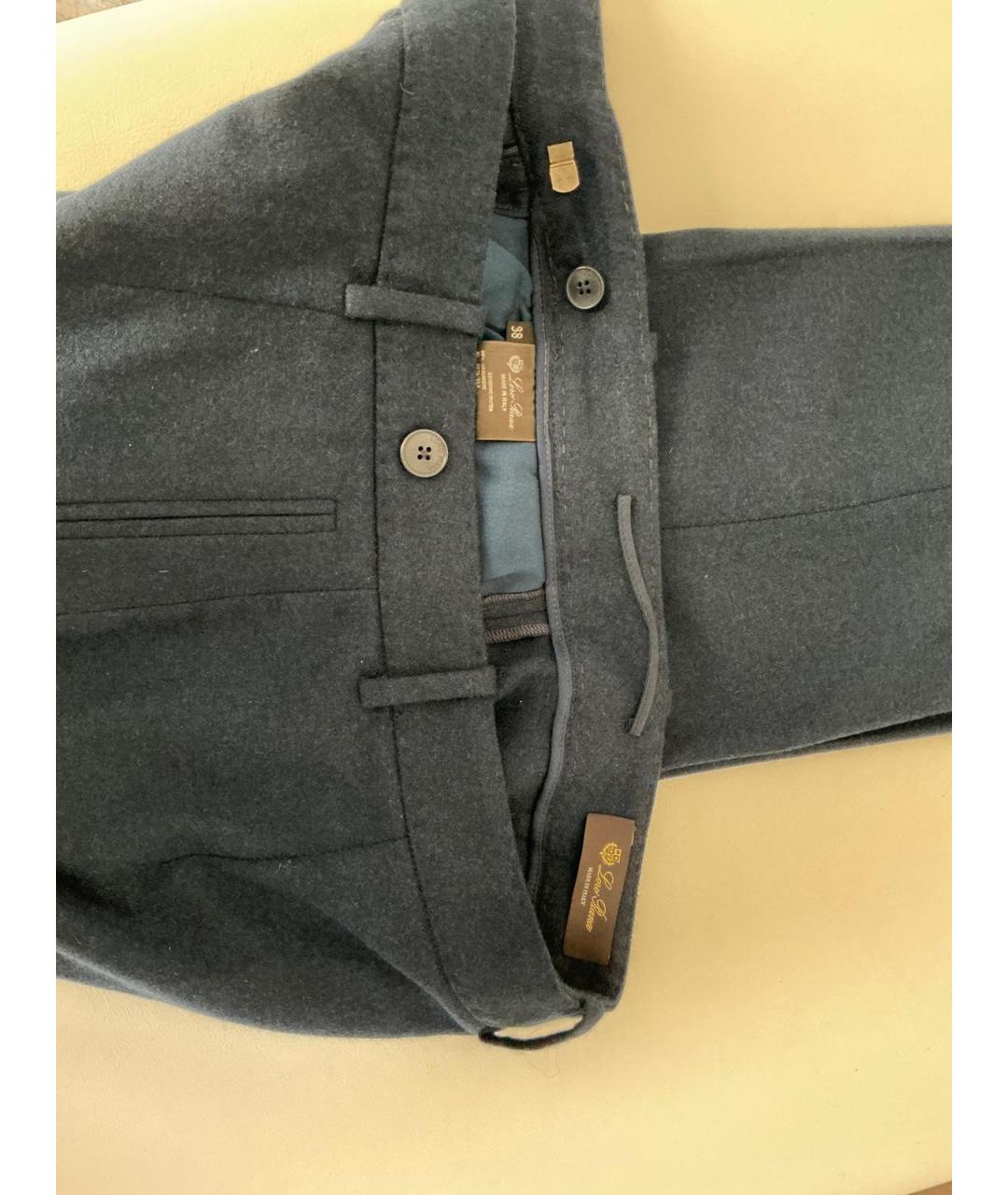 LORO PIANA Синие кашемировые прямые брюки, фото 4