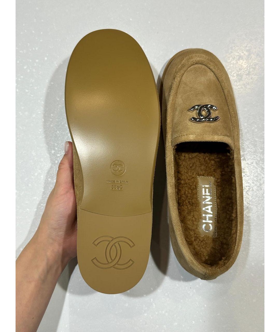 CHANEL Бежевые замшевые лоферы, фото 4