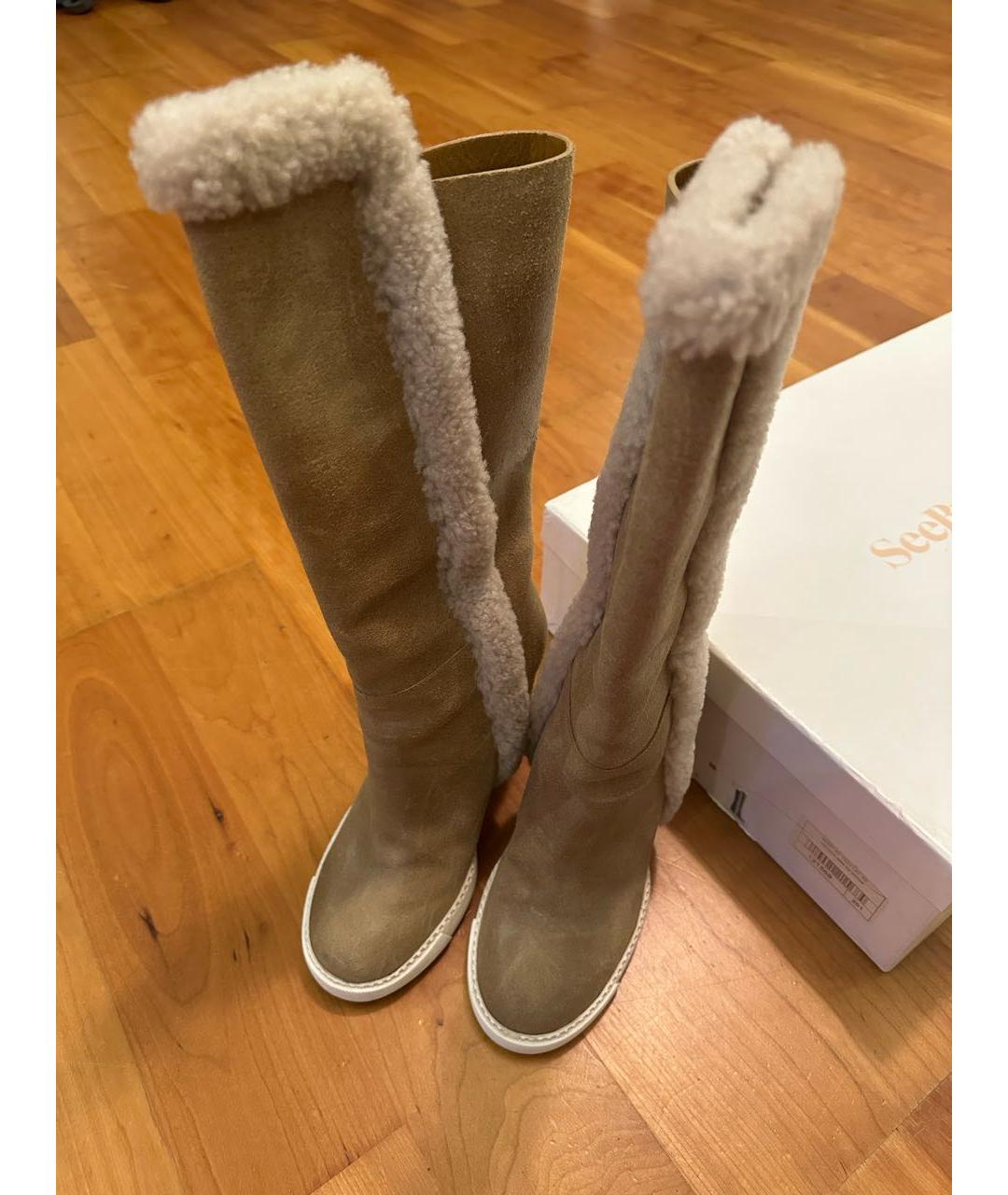 SEE BY CHLOE Бежевые замшевые сапоги, фото 2