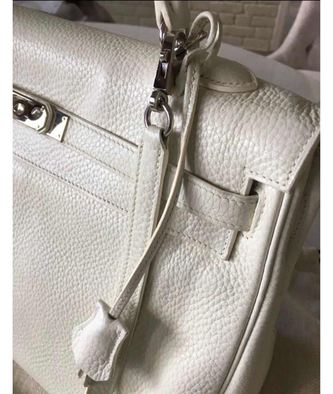 HERMES Белая кожаная сумка тоут, фото 4