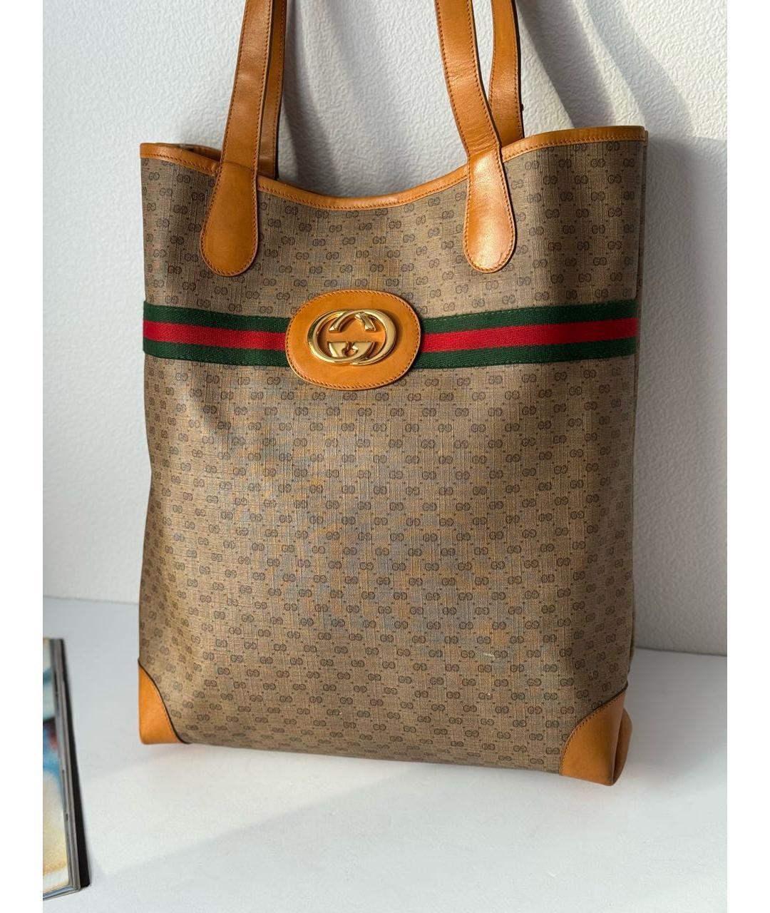 GUCCI Коричневая кожаная сумка тоут, фото 8