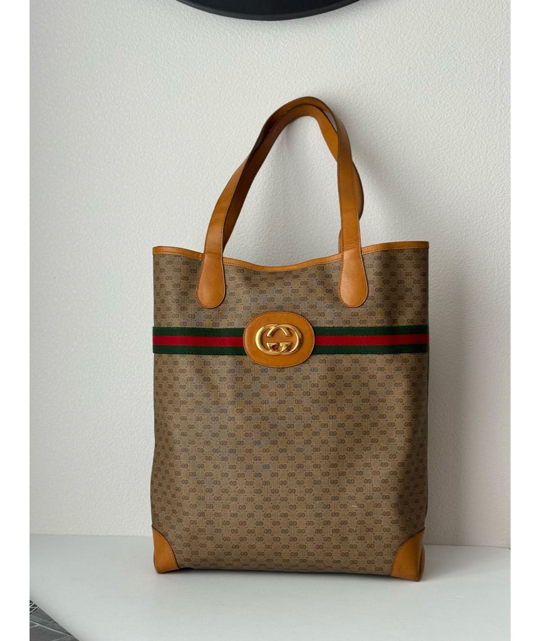 GUCCI Коричневая кожаная сумка тоут, фото 9