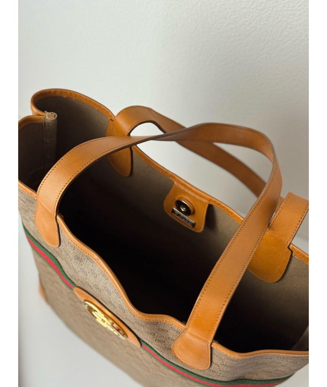 GUCCI Коричневая кожаная сумка тоут, фото 6