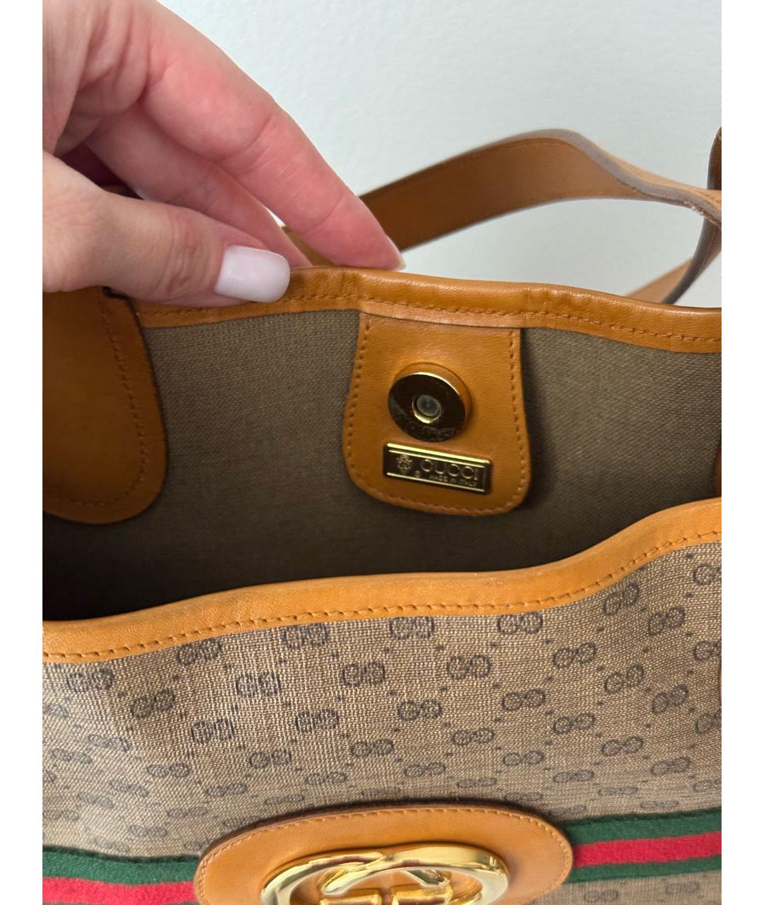 GUCCI Коричневая кожаная сумка тоут, фото 7