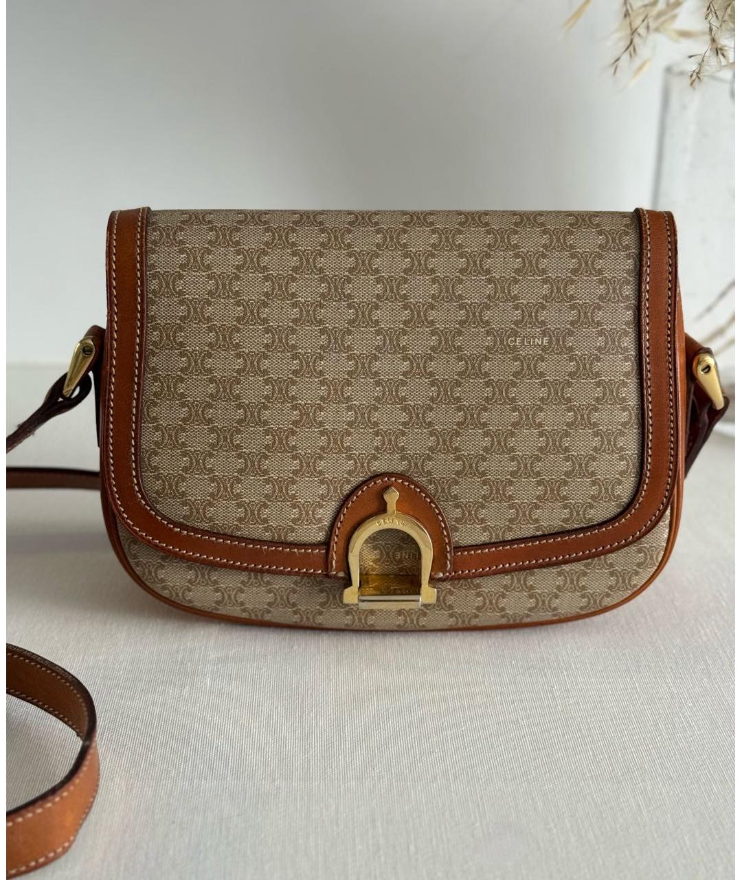 CELINE Коричневая кожаная сумка через плечо, фото 2